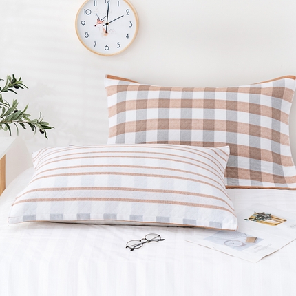 朴尔家纺-毛巾被 2024新款特惠混纺棉质三层纱布独版AB面枕巾 52*78cm一对 格韵咖啡