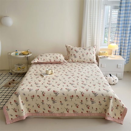 91家纺网 家纺一手货源 找家纺 （总）仟网汇 2024新款ins风小清新印花泡泡棉床盖三件套