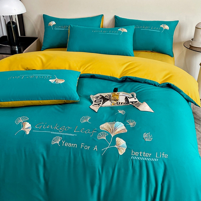 91家纺网 家纺一手货源 找家纺 孟鑫 2025新款水洗磨毛刺绣绣花四件套-三生有杏系列 孔雀兰