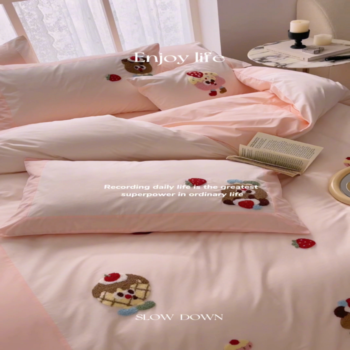 91家纺网 家纺一手货源 找家纺 泽西家纺 2024新款全棉水洗棉毛巾绣大拼角四件套 爱丽