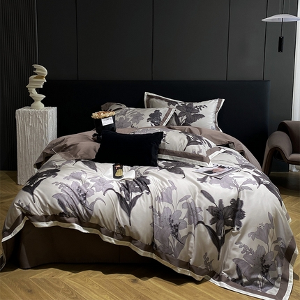 91家纺网 家纺一手货源 找家纺 宜代光年 2024新款天丝棉拼角数码印花四件套 伊莎贝拉-墨白