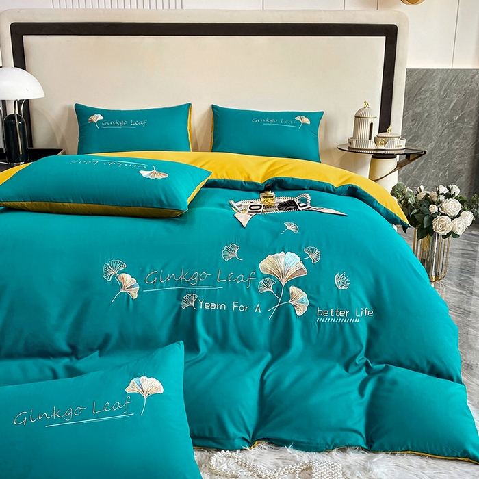 91家纺网 家纺一手货源 找家纺 孟鑫 2025新款水洗磨毛刺绣绣花四件套-三生有杏系列 孔雀兰