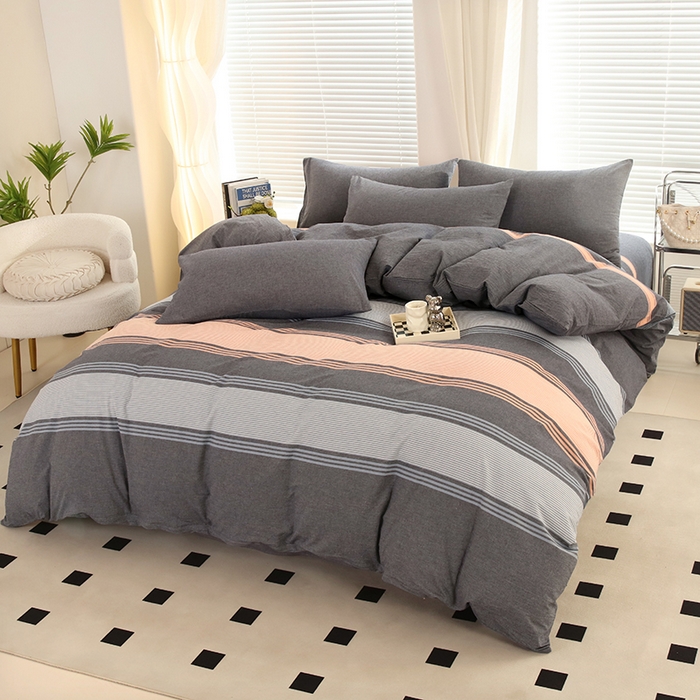 91家纺网 家纺一手货源 找家纺 金纱玉纺家纺 2024新款色织全棉水洗棉四件套 欢乐颂-桔