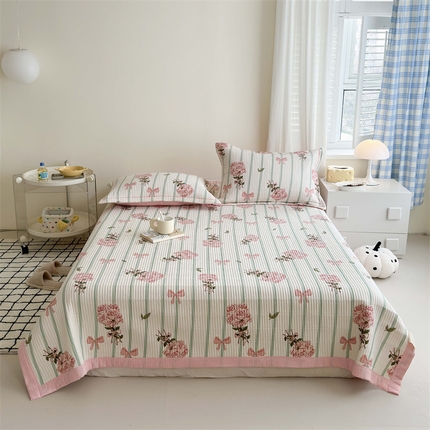 91家纺网 家纺一手货源 找家纺 （总）仟网汇 2024新款ins风小清新印花泡泡棉床盖三件套