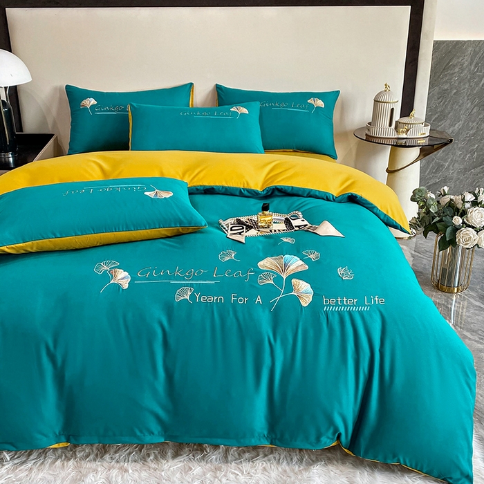 91家纺网 家纺一手货源 找家纺 孟鑫 2025新款水洗磨毛刺绣绣花四件套-三生有杏系列 孔雀兰