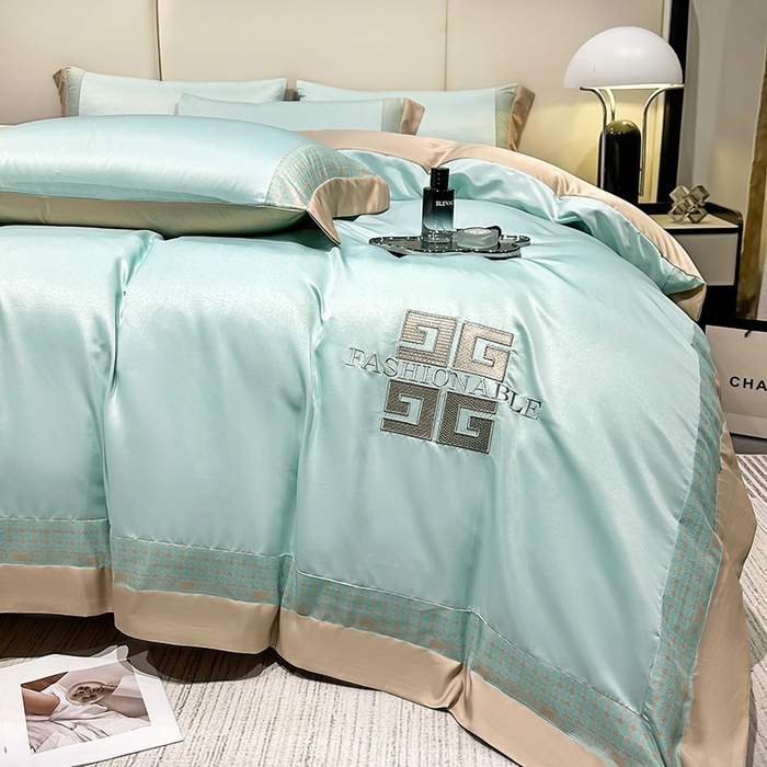 91家纺网 家纺一手货源 找家纺 富盛家纺 2024新款水洗真丝刺绣四件套-威灵顿 威灵顿—绿色