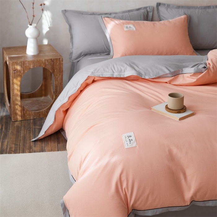 91家纺网 家纺一手货源 找家纺 启程家纺 2024新款全棉A类40支嵌绳包边款四件套 桔灰