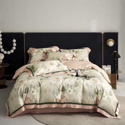 91家纺网 家纺一手货源 找家纺 薏思家纺 2025新款100支澳棉数码印花双飞边全棉四件套 艾莲娜