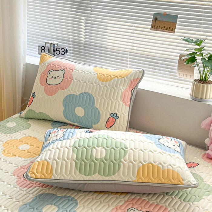 91家纺网 家纺一手货源 找家纺 福来临家纺 2025新款A类凉感丝印花含胶床笠 向阳花