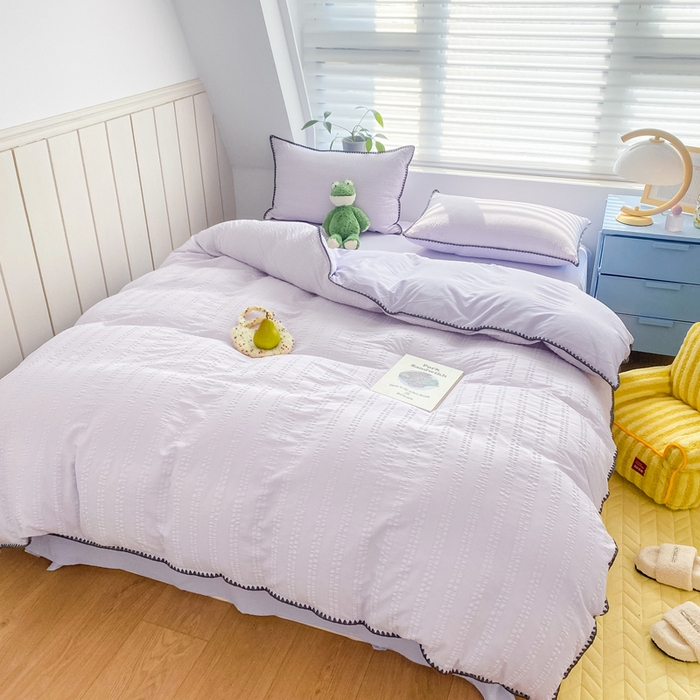 91家纺网 家纺一手货源 找家纺 羋多2024新款贝壳边雨泡泡棉泡泡纱双层纱四件套 香芋紫