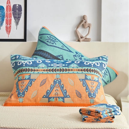 91家纺网 家纺一手货源 找家纺 （总）朴尔家纺2024新款民族风彩棉系列四层纱布枕巾