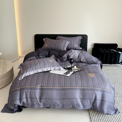 优悦生活馆 2024新款天丝宽边拼角四件套-商务系列 斯蒂夫-蓝