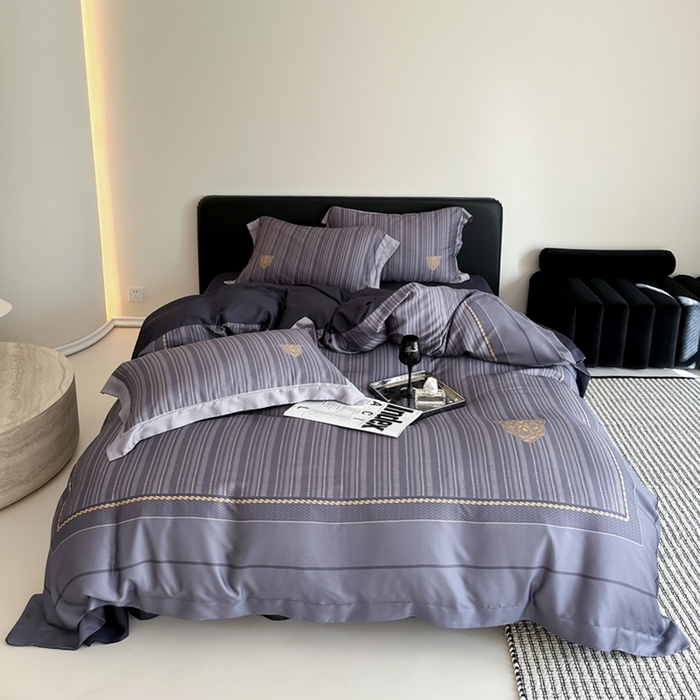 91家纺网 家纺一手货源 找家纺 优悦生活馆 2024新款天丝宽边拼角四件套-商务系列 斯蒂夫-蓝