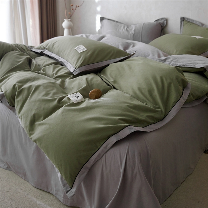 91家纺网 家纺一手货源 找家纺 启程家纺 2024新款全棉A类40支嵌绳包边款四件套 抹茶灰