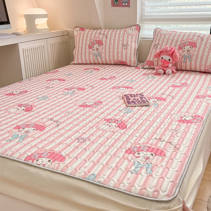 91家纺网 家纺一手货源 找家纺 金爱家 2024新款库洛米床笠款凉感丝乳胶凉席 床笠款-粉梦美乐蒂