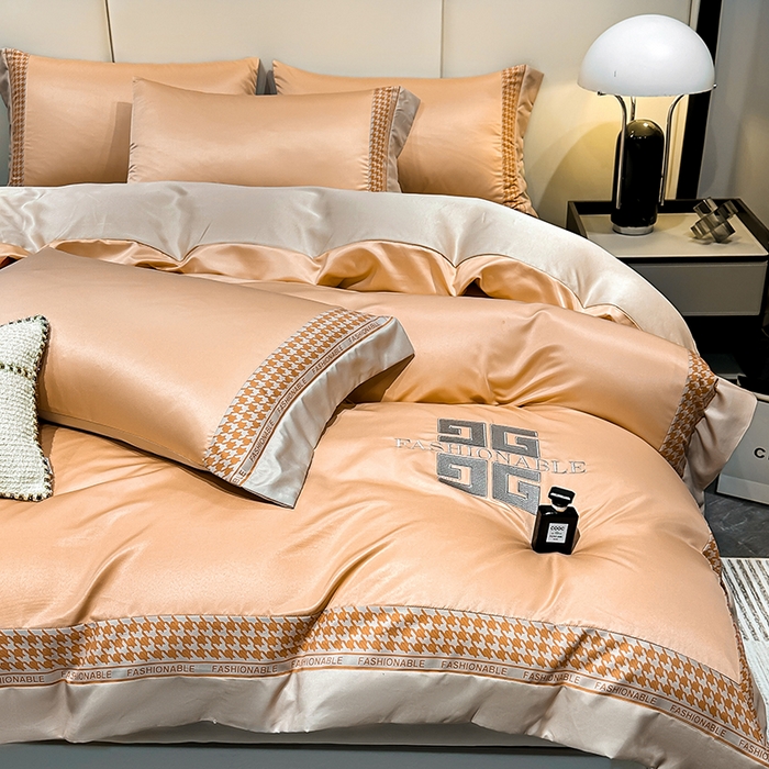 91家纺网 家纺一手货源 找家纺 富盛家纺 2024新款水洗真丝刺绣四件套-威灵顿 威灵顿—橘色