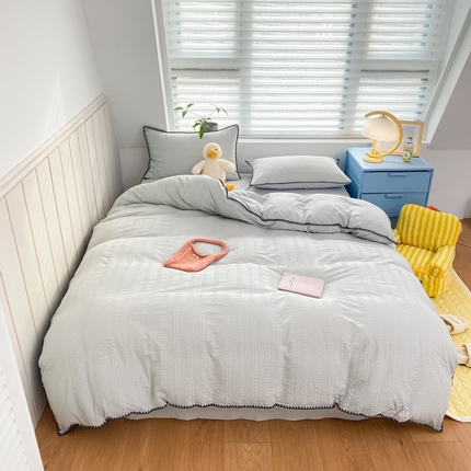91家纺网 家纺一手货源 找家纺 羋多2024新款贝壳边雨泡泡棉泡泡纱双层纱四件套 雅士灰