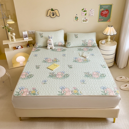 91家纺网 家纺一手货源 找家纺 世纪绒品 2026新款凉感丝印花款乳胶凉席 花园兔