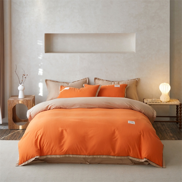 91家纺网 家纺一手货源 找家纺 启程家纺 2024新款全棉A类40支嵌绳包边款四件套 桔卡其