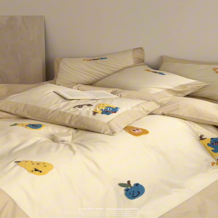 91家纺网 家纺一手货源 找家纺 泽西家纺 2024新款全棉水洗棉毛巾绣大拼角四件套 星星梨