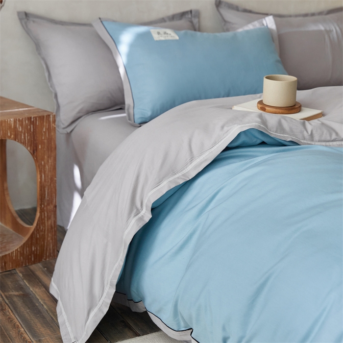 91家纺网 家纺一手货源 找家纺 启程家纺 2024新款全棉A类40支嵌绳包边款四件套 蓝灰