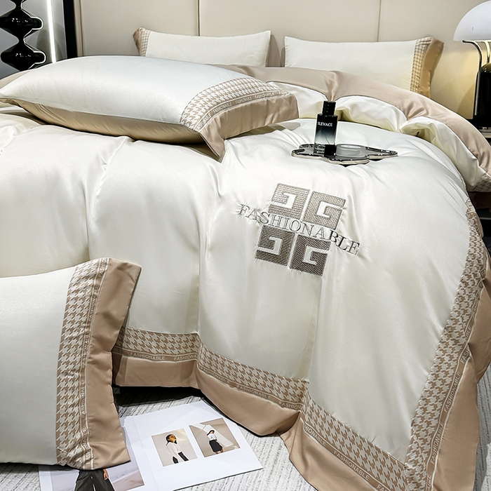 91家纺网 家纺一手货源 找家纺 富盛家纺 2024新款水洗真丝刺绣四件套-威灵顿 威灵顿—奶白