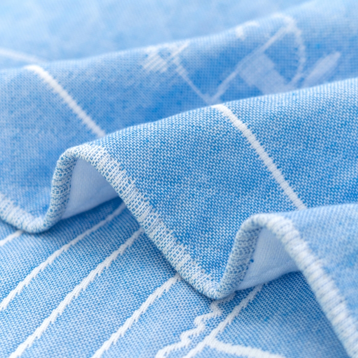 91家纺网 家纺一手货源 找家纺 朴尔家纺-毛巾被 2024新款特惠混纺棉质三层纱布独版AB面枕巾 52*78cm一对 雨伞熊蓝