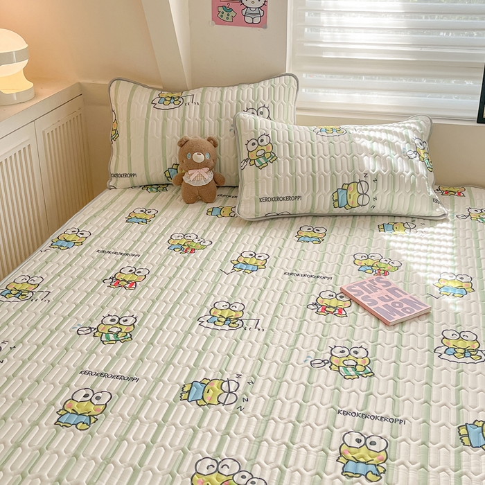 91家纺网 家纺一手货源 找家纺 金爱家 2024新款库洛米床笠款凉感丝乳胶凉席 床笠款-夏日大眼蛙