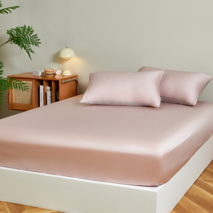 91家纺网 家纺一手货源 找家纺 云栖家居 202460支A类兰精天丝系列单品床笠（风格二） 浅杏粉