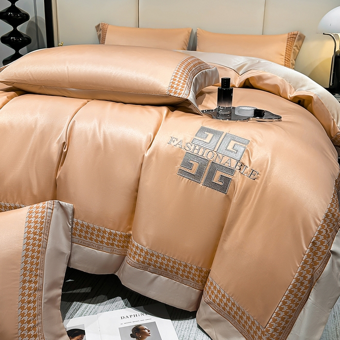 91家纺网 家纺一手货源 找家纺 富盛家纺 2024新款水洗真丝刺绣四件套-威灵顿 威灵顿—橘色