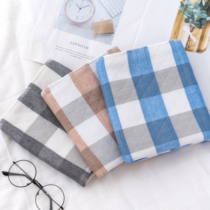 91家纺网 家纺一手货源 找家纺 朴尔家纺-毛巾被 2024新款特惠混纺棉质三层纱布独版AB面枕巾 52*78cm一对 格韵咖啡