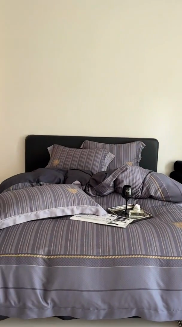 91家纺网 家纺一手货源 找家纺 优悦生活馆 2024新款天丝宽边拼角四件套-商务系列 斯蒂夫-蓝