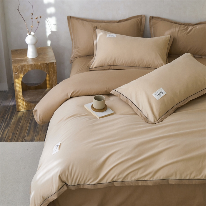 91家纺网 家纺一手货源 找家纺 启程家纺 2024新款全棉A类40支嵌绳包边款四件套 奶咖