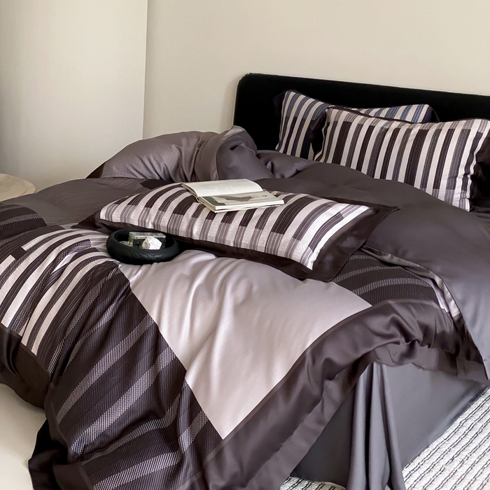 91家纺网 家纺一手货源 找家纺 优悦生活馆 2024新款天丝宽边拼角四件套-商务系列 凯曼蒂-咖