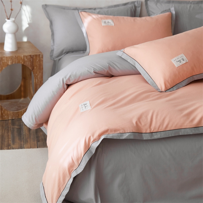 91家纺网 家纺一手货源 找家纺 启程家纺 2024新款全棉A类40支嵌绳包边款四件套 桔灰