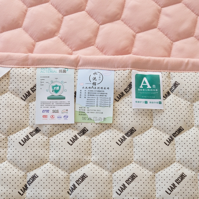 91家纺网 家纺一手货源 找家纺 恋绒家纺 2025新款A类刺绣款床褥学生软床垫子床护垫软垫（图2） 可爱熊-浅豆沙