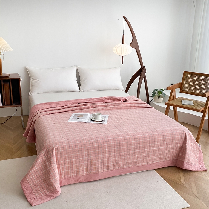 91家纺网 家纺一手货源 找家纺 青螺家纺 2024全棉水洗棉双面色织100%新疆棉花夏被三件套四件套枕套床单 支持质检验货 凯瑟琳 粉