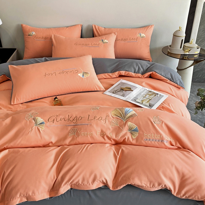 91家纺网 家纺一手货源 找家纺 孟鑫 2025新款水洗磨毛刺绣绣花四件套-三生有杏系列 艾玛橙