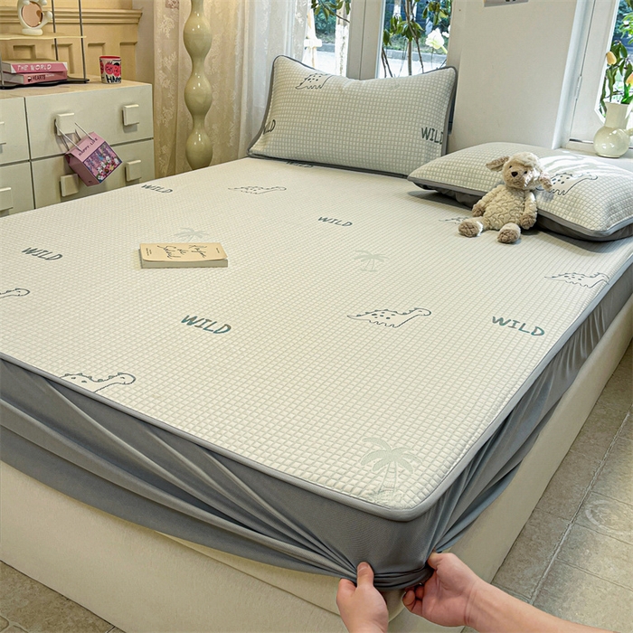 91家纺网 家纺一手货源 找家纺 启程家纺 2024春夏A类凉豆豆凉席床笠款凉席套件 小恐龙