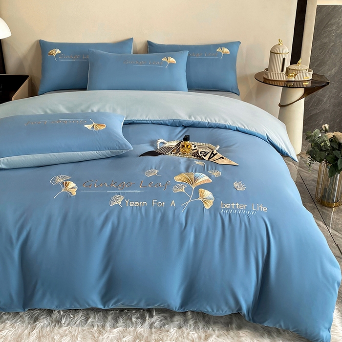 91家纺网 家纺一手货源 找家纺 孟鑫 2025新款水洗磨毛刺绣绣花四件套-三生有杏系列 宾利蓝