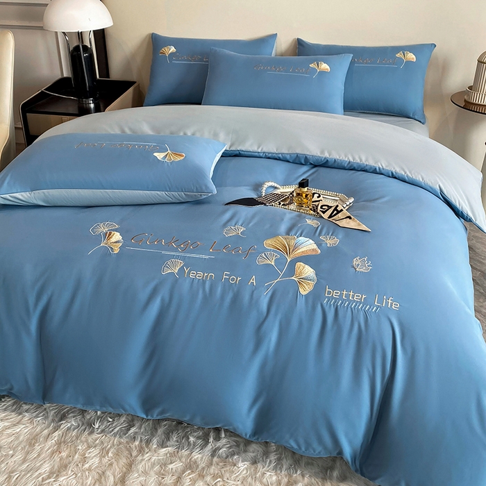 91家纺网 家纺一手货源 找家纺 孟鑫 2025新款水洗磨毛刺绣绣花四件套-三生有杏系列 宾利蓝