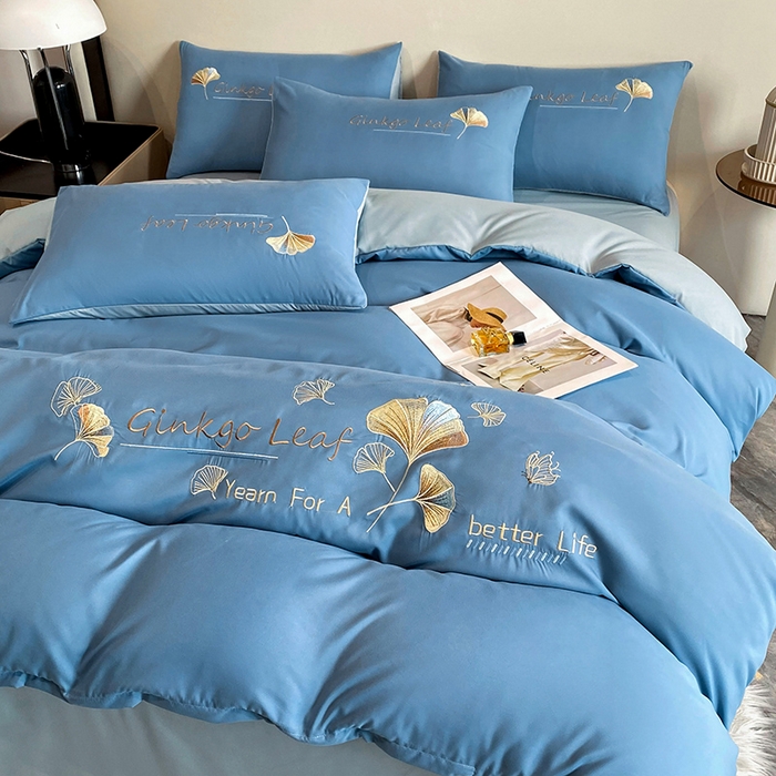 91家纺网 家纺一手货源 找家纺 孟鑫 2025新款水洗磨毛刺绣绣花四件套-三生有杏系列 宾利蓝