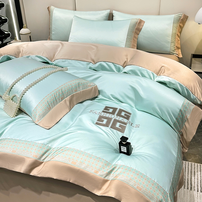 91家纺网 家纺一手货源 找家纺 富盛家纺 2024新款水洗真丝刺绣四件套-威灵顿 威灵顿—绿色