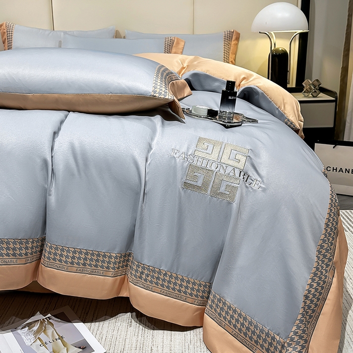 91家纺网 家纺一手货源 找家纺 富盛家纺 2024新款水洗真丝刺绣四件套-威灵顿 威灵顿—灰色