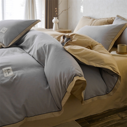 91家纺网 家纺一手货源 找家纺 启程家纺 2024新款全棉A类40支嵌绳包边款四件套 灰卡其