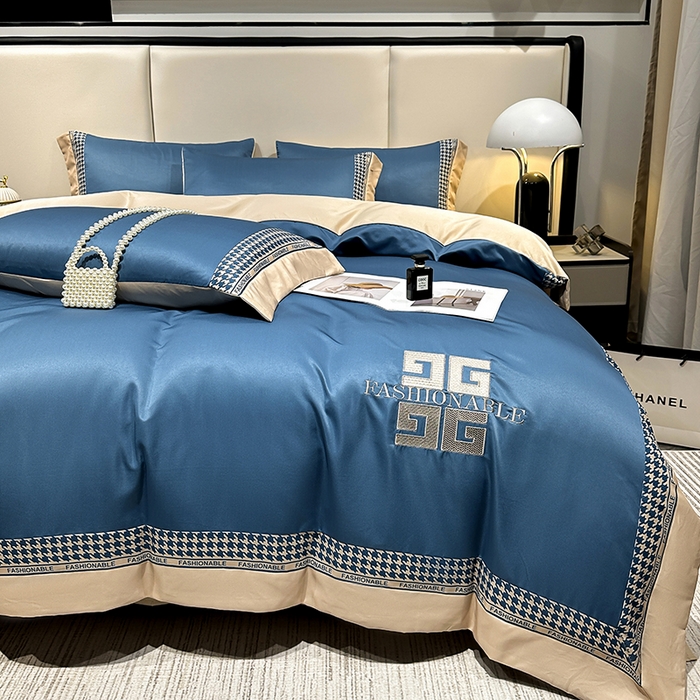 91家纺网 家纺一手货源 找家纺 富盛家纺 2024新款水洗真丝刺绣四件套-威灵顿 威灵顿—深蓝