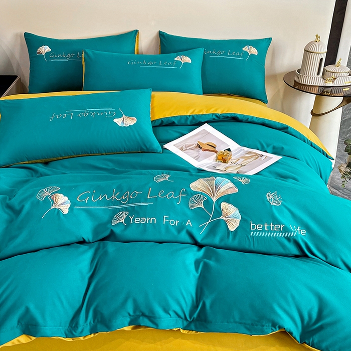 91家纺网 家纺一手货源 找家纺 孟鑫 2025新款水洗磨毛刺绣绣花四件套-三生有杏系列 孔雀兰