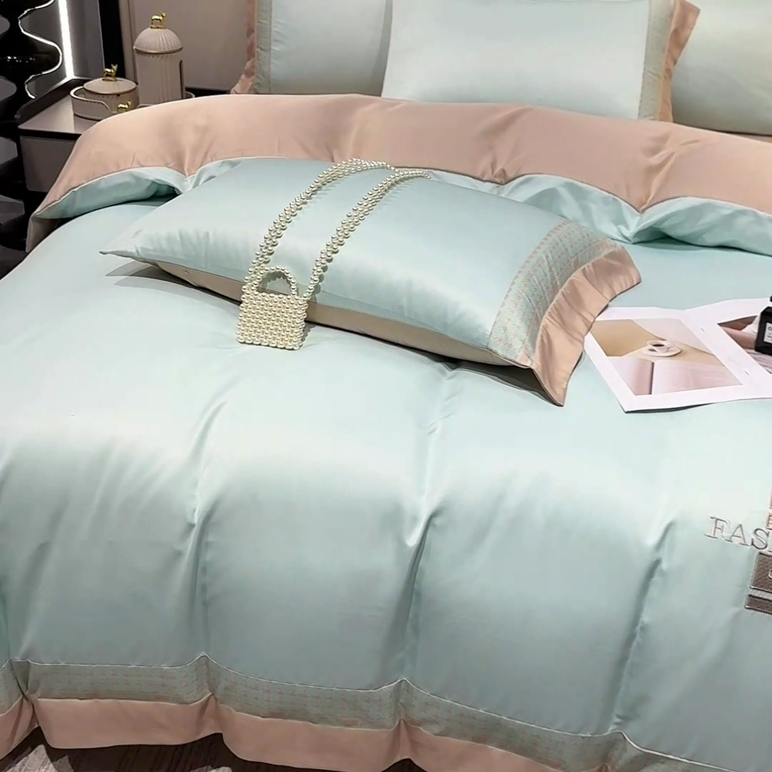 91家纺网 家纺一手货源 找家纺 富盛家纺 2024新款水洗真丝刺绣四件套-威灵顿 威灵顿—绿色