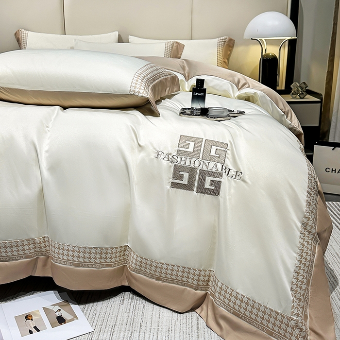 91家纺网 家纺一手货源 找家纺 富盛家纺 2024新款水洗真丝刺绣四件套-威灵顿 威灵顿—奶白