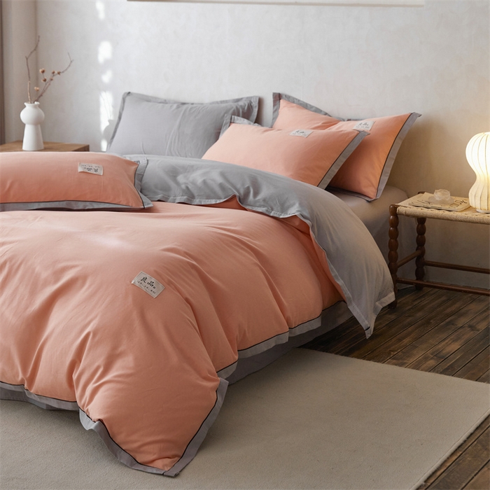 91家纺网 家纺一手货源 找家纺 启程家纺 2024新款全棉A类40支嵌绳包边款四件套 桔灰